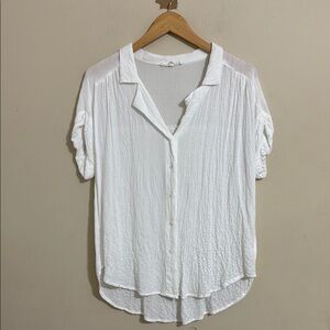 Jane & Delancey Women's White Gauze Cuff Sleeves Button-Up Shirt size L Beach